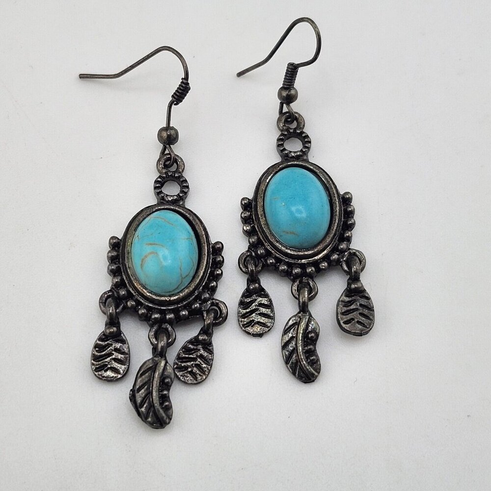 Faux Turquoise Feather Dangles‎ Earrings